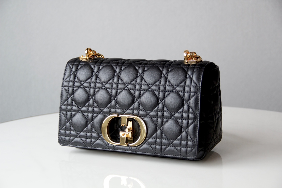 Medium Dior Caro Bag Black Cannage Supple Calfskin